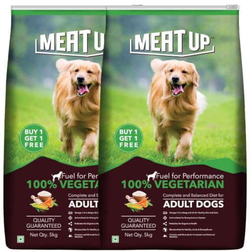 Image of Meat Up Adult Dry Dog Food, 100% Vegetarian 5kg (Pack of 2)