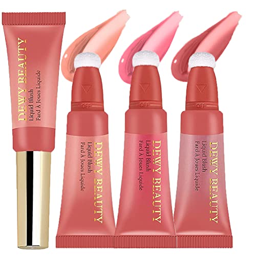 3 Colors Liquid Blush Makeup, Face Blush Beauty Wand with with Cushion, Soft Cream Blush for Cheeks Natural-looking, Dewy Finish, Long-wearing, Smudge Proof, Skin Tint Blush Makeup for Women