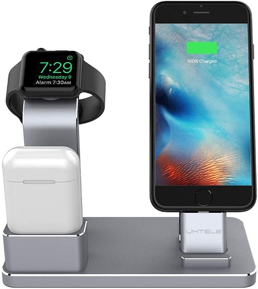 Amazon.com: Soporte de carga para Apple Watch, UMTELE 4 en 1, estación de  carga de aluminio para Apple Watch Series 1 Series 2 Series 3, iPhone 7 7s  6 6s, Airpods (modo