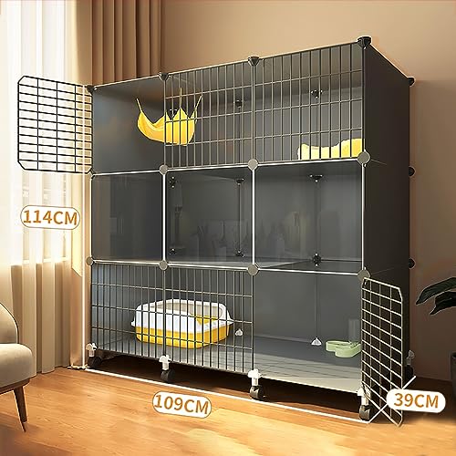 Cage pour chat amovible grand espace d'exercice avec roues enclos