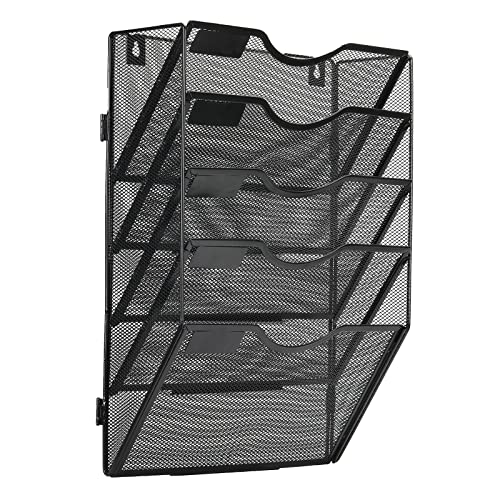 Easypag 5 Pockets Mesh Wall Mounted File Holder Assemble Office Hanging Organizer Magazine Rack ,Black #TOP1