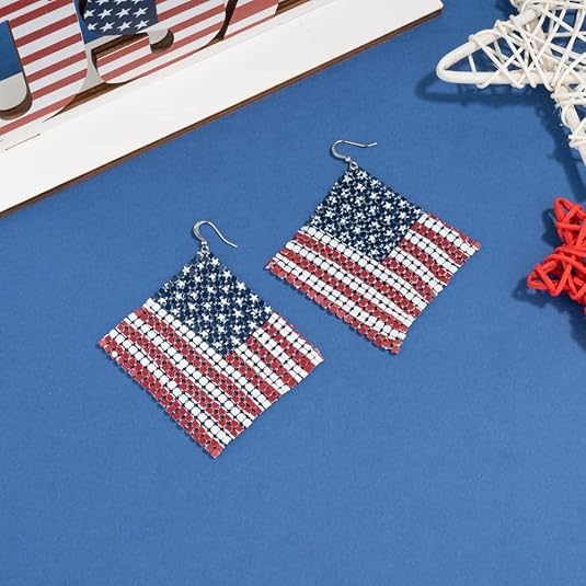 【6 Pairs】 4th of July Accessories for Women American Flag Earrings USA Drop Earrings Fourth 4th of July Outfits for Women Patriotic earring Party Favors Red White Blue Decorations4