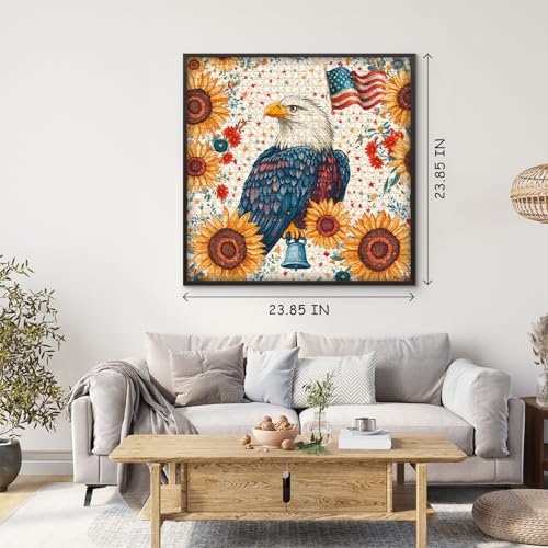 Puzzle de Águila Patriótica Americana para Adultos 1000 Piezas, Rompecabezas de Ave con Girasol, País Estados Unidos, Fe Patriótica, Majestuoso Águila Calva con Campana de la Libertad Floral miniatura 3