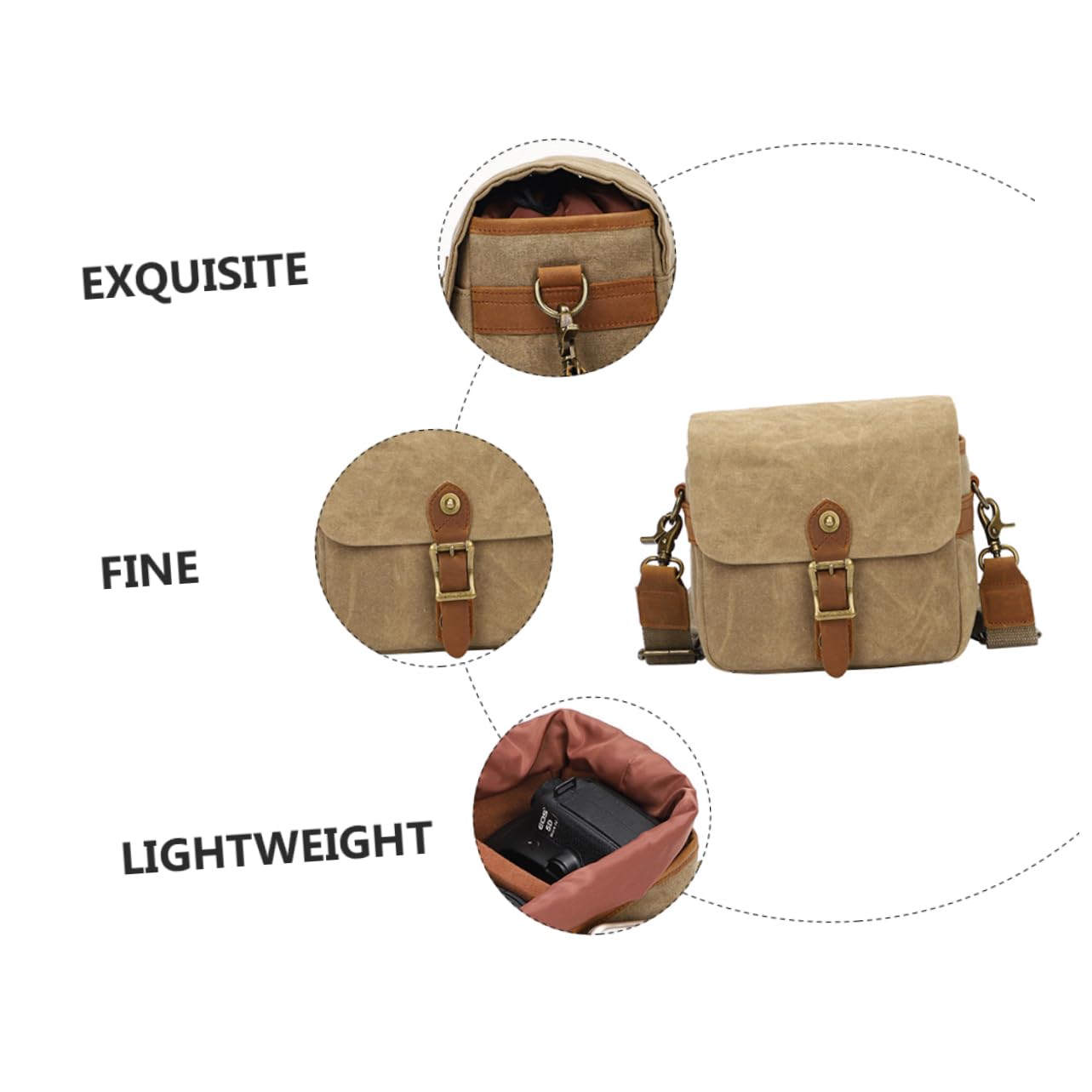 Veemoon Bolsa de Lona para Cámara Portátil Cámara Mirrorless Anticaídas para Fotógrafos al Aire Libre Resistente Color Caqui Compartimento para Accesorios