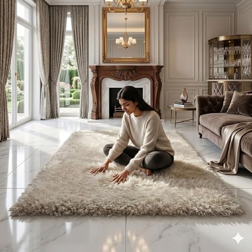 Image of Luxury Shaggy Area Rug, Ultra Soft 1.5 Inch High-Pile Plush Carpet for Bedroom, Fluffy Non-Slip Room Decor, Large Shag Rug for Nursery & Living Room(3x5 Feet, ivory90)