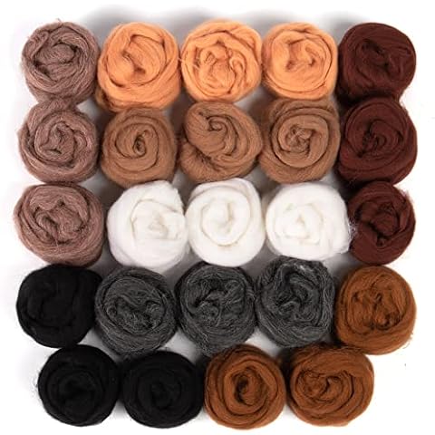 24pcs 8.5 oz Needle Felting Wool- 8 Dark Colors Nature Fibre Wool Yarn Roving Needle Felting Hand Spinning for Wool Felting Yarn Supplies DIY Craft Materials, 10g/Pack Cover