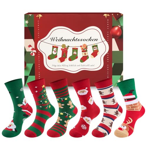 SukModen Weihnachtssocken Damen Herren 6 Paar 37-46, Lustige...