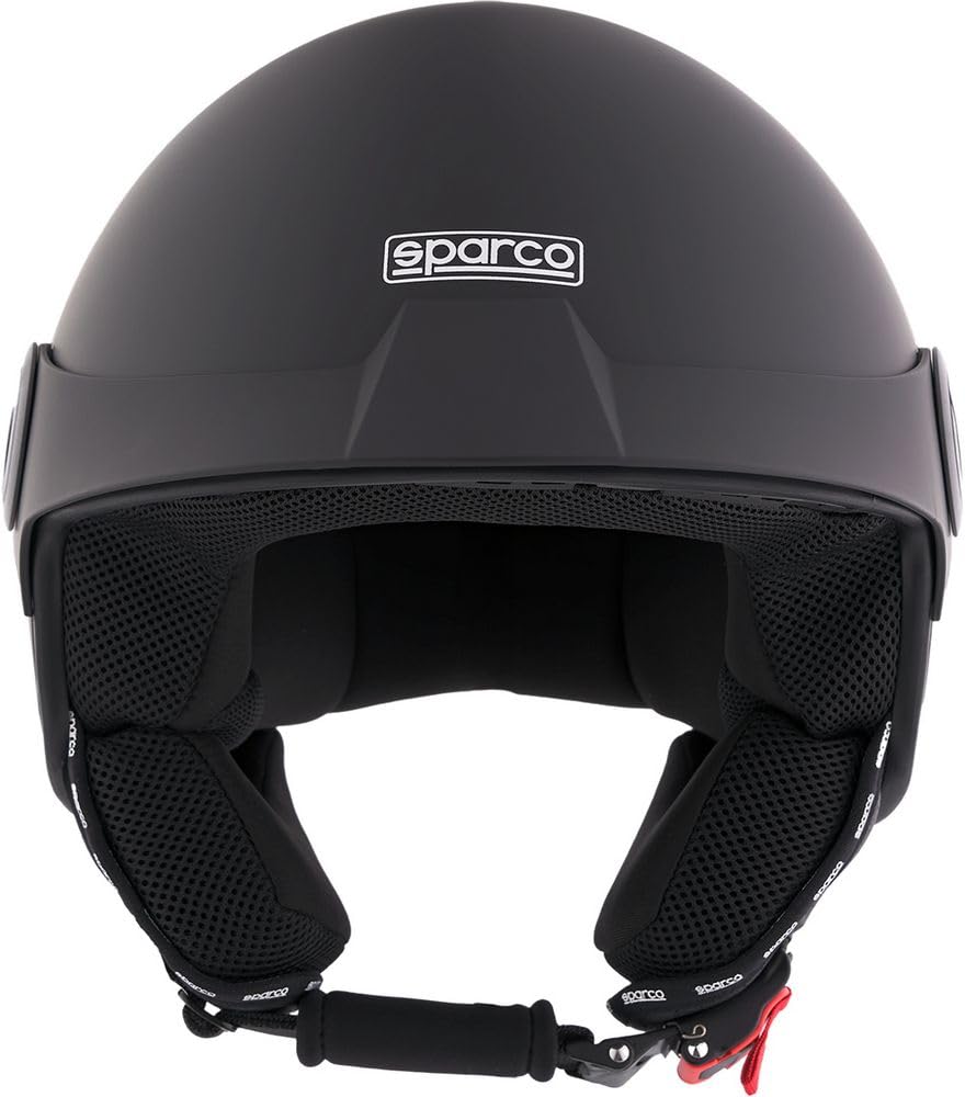 Sparco Riders Kask Demi-Jet z daszkiem SP602, lekki i kompaktowy kask skuterowy, certyfikat ECE 22.06, kask motocyklowy w stylu wyścigowym