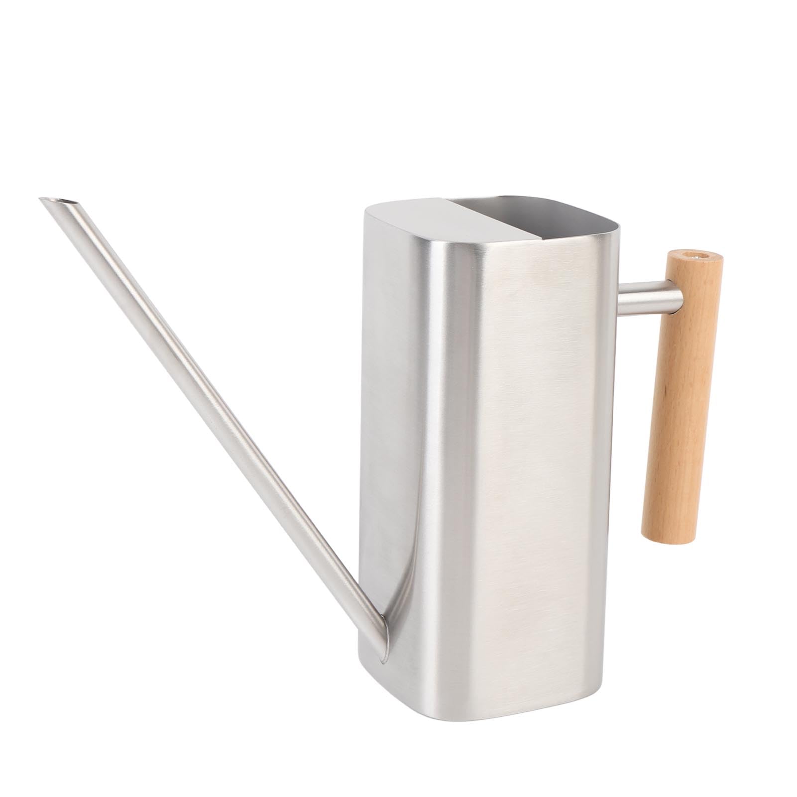 Stainless Steel Metal Watering, Stainless Steel Watering Can, Square Long Spout Wooden Handle, 500ml 800ml, Indoor Outdoor(Silver 800ML)