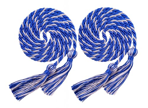 GRADFTY Double Blue and White Graduation Honor Cords for Graduation 2025 National Honors Society Royal Blue and White Cords