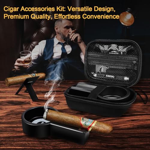 Multifunctional Cigar Accessories, 5-in-1 Kit - V Cigar Cutter, Cigar Draw Enhancer Tool, Cigar Ashtray, Cigar Holder, Cigar Punch, with Accessory Bag for Smoking, Travel, Outdoor, Cigar Gifts for Men - Image 2