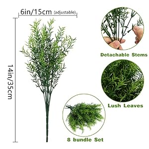 Artificial Plants Flowers Grass Shrubs 8 Pack No Fade Faux Plastic Flowers Outdoor for Farmhouse Garden Porch Patio Indoor Wedding Decoration Greenery Fake Plants uv Resistant
