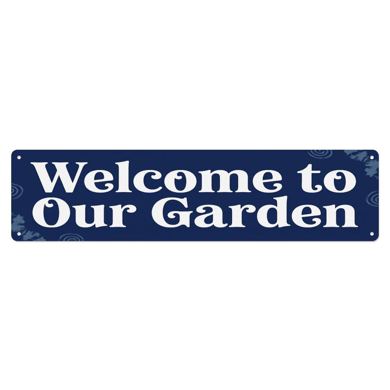 Vintage Welcome to Our Garden Indigo Metal Tin Sign