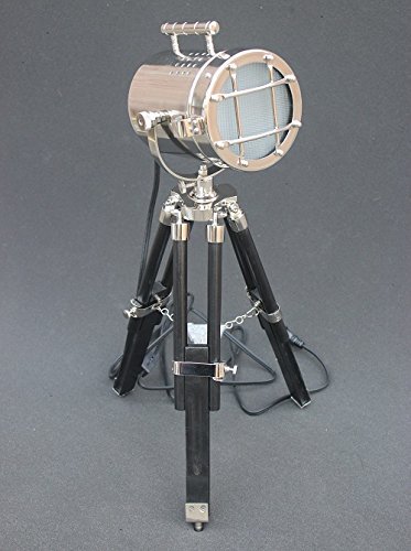 Image of THORINSTRUMENTS Vintage Searchlight Wooden Tripod Desk Lamp Chrome/Silver Finish & Brown Tripod