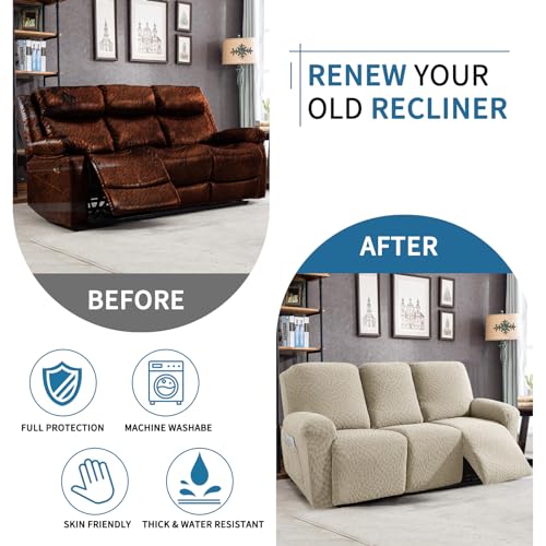 Image of 2026 Sofa Recliner Cover 5-Piece (69 inch-91 inch) Super Soft Recliner Couch Covers with Big Pocket & Anti Slip Ties Stay in Place, Stretch Lazy Boy Reclining Couch Sofa Slipcover Durable Washable, Khaki