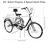 Levkitch Adults Tricycle 6 Speed 24in 3 Wheeler Bike for Adults Cargo Cruiser Trike Bike with Front Basket and Seat with Backrest for Shopping Cycling 3 Wheels Bicycle (Black) #1