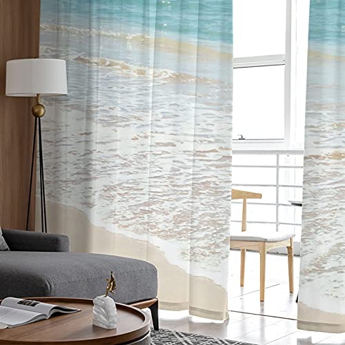 Cosybright Beach Cloud Sheer Curtain 63 Inch Length 2 Panels Light Filtering Blue Sky And Sea Window Curtain Ombre Waves Sheer Voile Curtains Ocean Rod Pocket Chiffon Drapes For Kitchen Living Room #TOP3