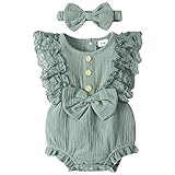 WGNONW Baby Girl Clothes Newborn Summer Rompers Lace Ruffle Sleeveless One-Pieces Buttons Jumpsuits
