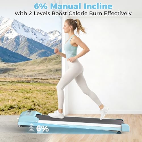 Image of Walking Pad Treadmill for Home Office, Under Desk Treadmill with 2.5HP Quiet Motor, 6% Manual Incline, Remote Control, LED Display, 300 lbs Capacity