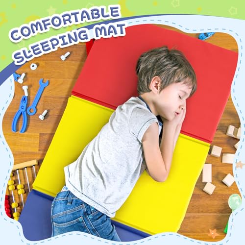 Image of Wesiti Nap Mats for Preschool 1.37 inch Thick 47x24 inch Folding Rest Mat 4 Section, Sleeping Pad for Kids Children Daycare Nap School Classroom Kindergarten Daycare Travel Home, Colorful