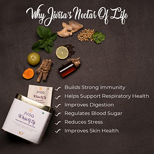 Image of JiViSa The Nectar of Life Herbal Tea for Cold, Cough and Immunity (20 Cups) Kadha with 13 Powerful Herbs, Daily Ayurvedic Tea, Sugar-Free, No-Preservatives Instant Tea Powder Mix Nutraceutical