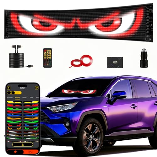 Devil Eyes Light for Cars (1-Pack) – 23.4''x4.7'' Dual LED Eyes for Car Windshield | Perfect Sync, Programmable Patterns, App/Remote Control | for Sedans, SUVs, Medium Trucks – Custom Dynamic Sign