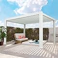 Domi Outdoor Louvered Pergola 10x10FT with Adjustable Steel Roof, Outdoor Aluminum Frame Rainproof Pergola for Backyard, Garden and Lawn,White