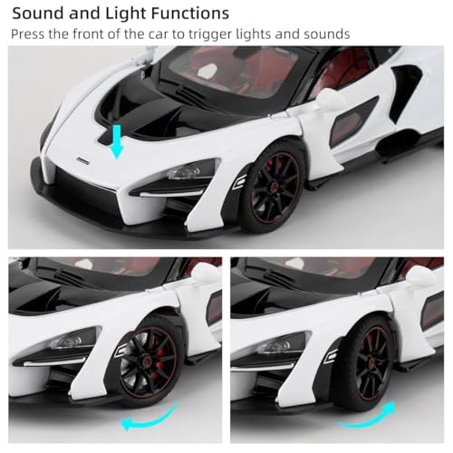 Image of Advisian store 1:24 Maclaren Senna Sports Model Exclusive Alloy Diecast Pull Back Toy car with Openable Doors & Light Music Toys for Kids Boy Girl Gift (1:24 Maclaren Senna -White)