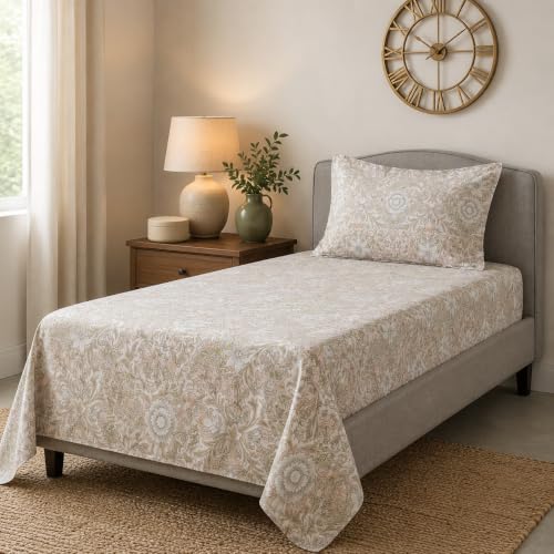 Image of Linen Home Cotton Percale Flat Bedsheet Set Single Size Damask Pink