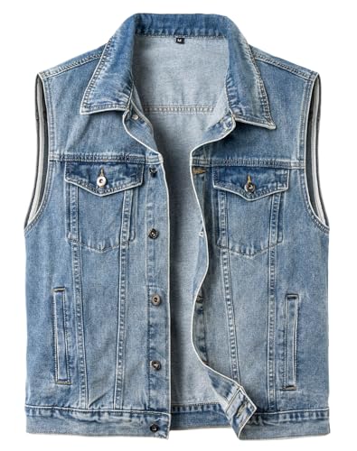 SUSHIMIAN Chaleco Vaquero para Hombre Chaqueta Jeans sin Mangas Colete Motard Chaleco Tejano, Azul, L