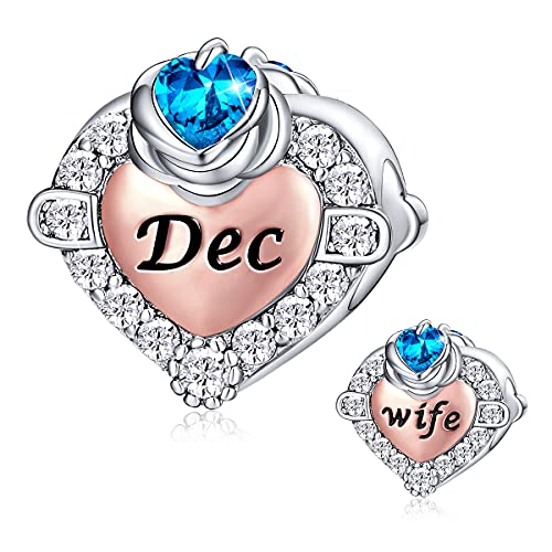 Image of FOREVER QUEEN Birthstone Charm for Bracelet - 925 Sterling Silver, Rose Gold Wife Heart Love Rose Flower Beads - Happy Birthday Charm for Necklace