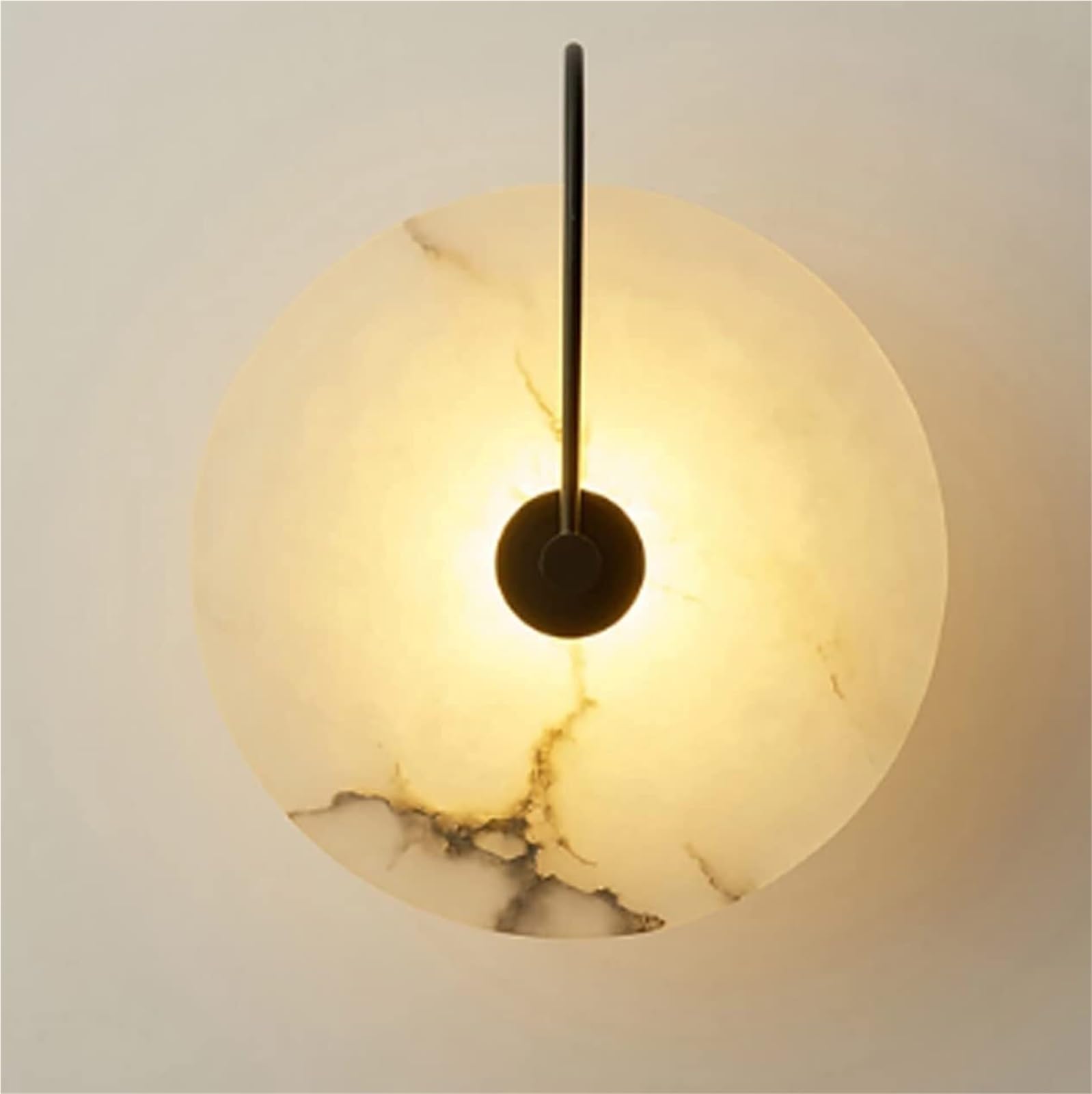 KHUKHU Nordic Style Stone Wall Lamp Natural Marble Wall Sconce Metal Base Indoor Wall Lights Round Alabaster Wall Sconces for Living Room Dinning Room Corridor Study Home Light Decoration(D,15cm)