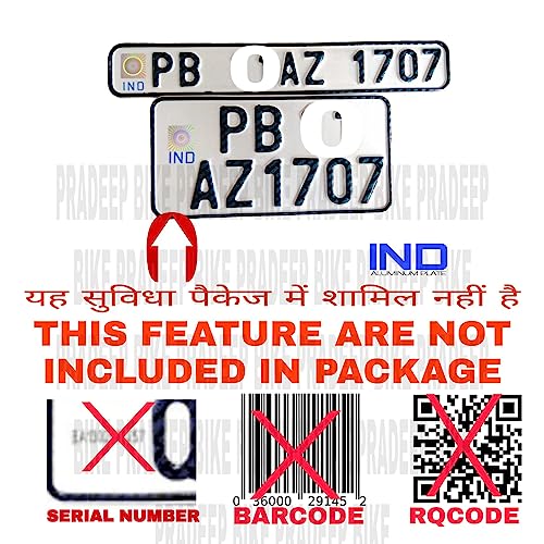 Image of IND Pradeep Bike Costomized Fancy Aluminium Bike Number Plate 2 PIECE, with Name or Number Embossed White | (Black Font) Without Any Serial Number (Non HSRP)
