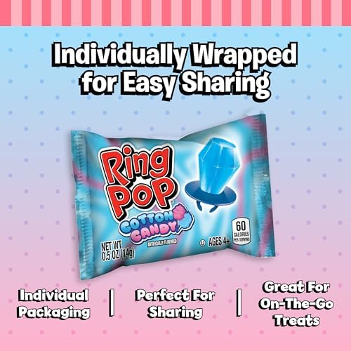 Image of Ring Pop Individually Wrapped Cotton Candy Flavored Lollipop 30 Count | Bulk Pack - Wearable Hard Candy Rings for Kids Fun Sweets for Parties Party Favors & Goodie Bags