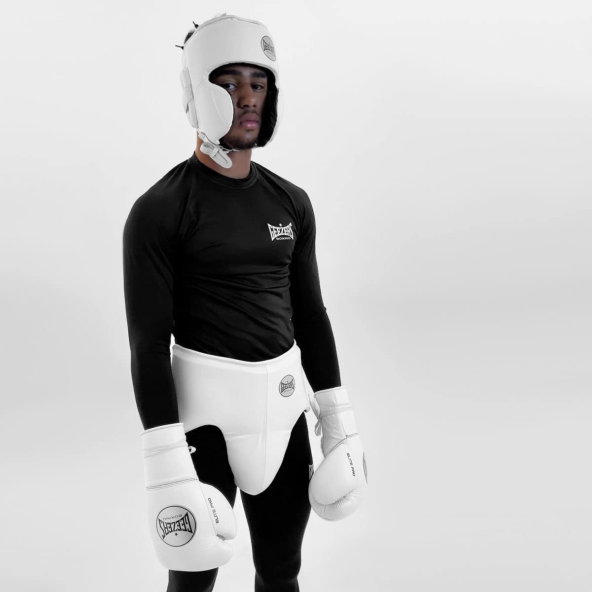 Geezers Elite Pro Groinguard 2.0 Leather, Rear Lace Adjustment, Protective Comfortable Fit (White, S)