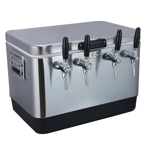 Stainless Steel Beer Jockey Box Cooler with 4 Taps, Silver and Black
