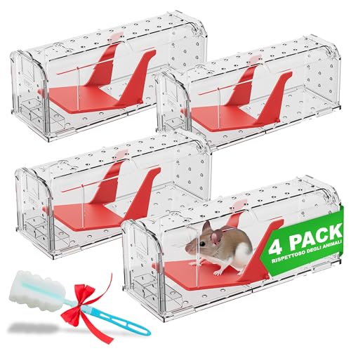 Roshield – 4 x Trappole per la cattura di topi (non adatte ai ratti), ideali per uso interno ed esterno. Riutilizzabili, assicurano una cattura rapida e sensibile.