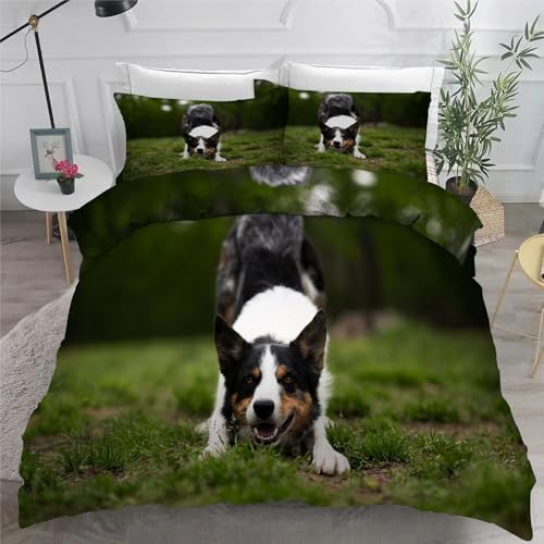 Housse de couette 220x240 chien en microfibre douce et résistante avec zip