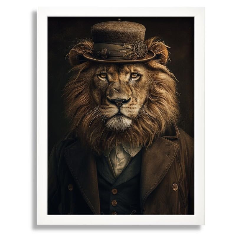 Lion In A Suit Print Animal Wall Art Framed Picture Lion Artwork Big Cat Gift A3 Poster on Canvas - Wall Art Home Decor Movie Poster Canvas Film Cinema Retro Vintage Cult Classic Nostargic Saga Moder