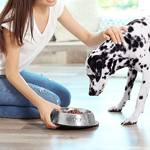 Hundenapf Edelstahl, Futternapf Katze mit Namen&Muster rutschfest Gummibasis Personalisiert Fressnapf Hunde Groß Stapelbare Wassernapf Hundenäpfe für Futter oder Wasser(20cm,1000ml)