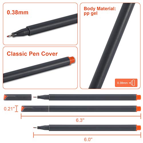 Fineliner Color Pens Set - Fine Point Pen Set, 10 Packs, 0.38 MM Fineliner Pens for Noting/Writing/Drawing/Coloring