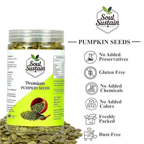 Image of SoulSustain Pumpkin Seeds 420 GM | Raw Pumpkin Seeds | Edible Seeds for Daily Nutrition | Plant Based Protein | Roasted Snack, Smoothies, Baking, Salads, Keto & Vegan Diet