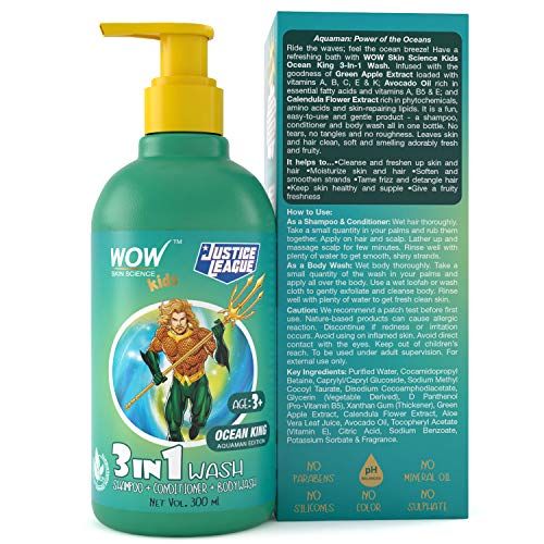Image of WOW Skin Science Kids 3 in 1 Wash - Shampoo + Conditioner + Body Wash - Ocean King Aquaman Edition - No Parabens, Color, Mineral Oil, Silicones & Sulphate, 300 ml