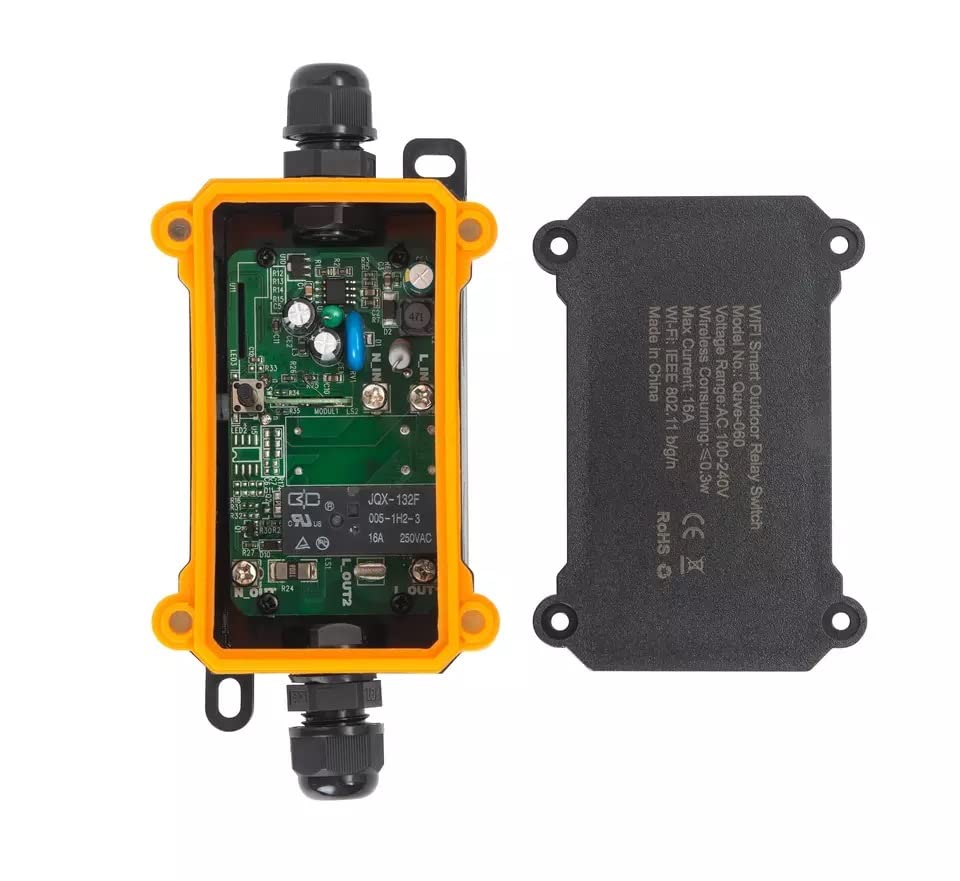 Tuya 16A WiFi Wireless Waterproof Outdoor Relay, Weatherproof Switch for Home Automation Works with Amazon Alexa & Google Home Assistant, No Hub Required (1 Gang)