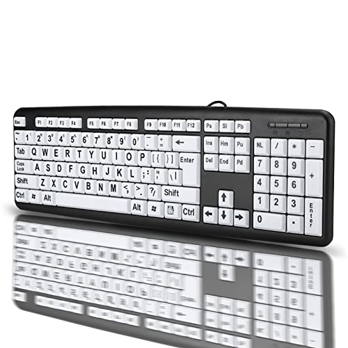 Computertoetsenbord met Grote Letters, Bekabeld USB-toetsenbord met Volledige Grootte 104 Toetsen met Witte Toetsen met Grote Letters voor Oudere Senioren Slechtziend Slechtziend(zwart Computertoetsenbord met Grote Letters, Bekabeld USB-toetsenbord met Volledige Grootte 104 Toetsen met Witte Toetsen met Grote Letters voor Oudere Senioren Slechtziend Slechtziend(zwart