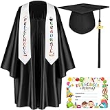 6 Pcs Kindergarten Preschool Graduation Cap and Gown with 2023 Tassel Graduation Stole Certificate for Toddler Kids (Black, Medium)