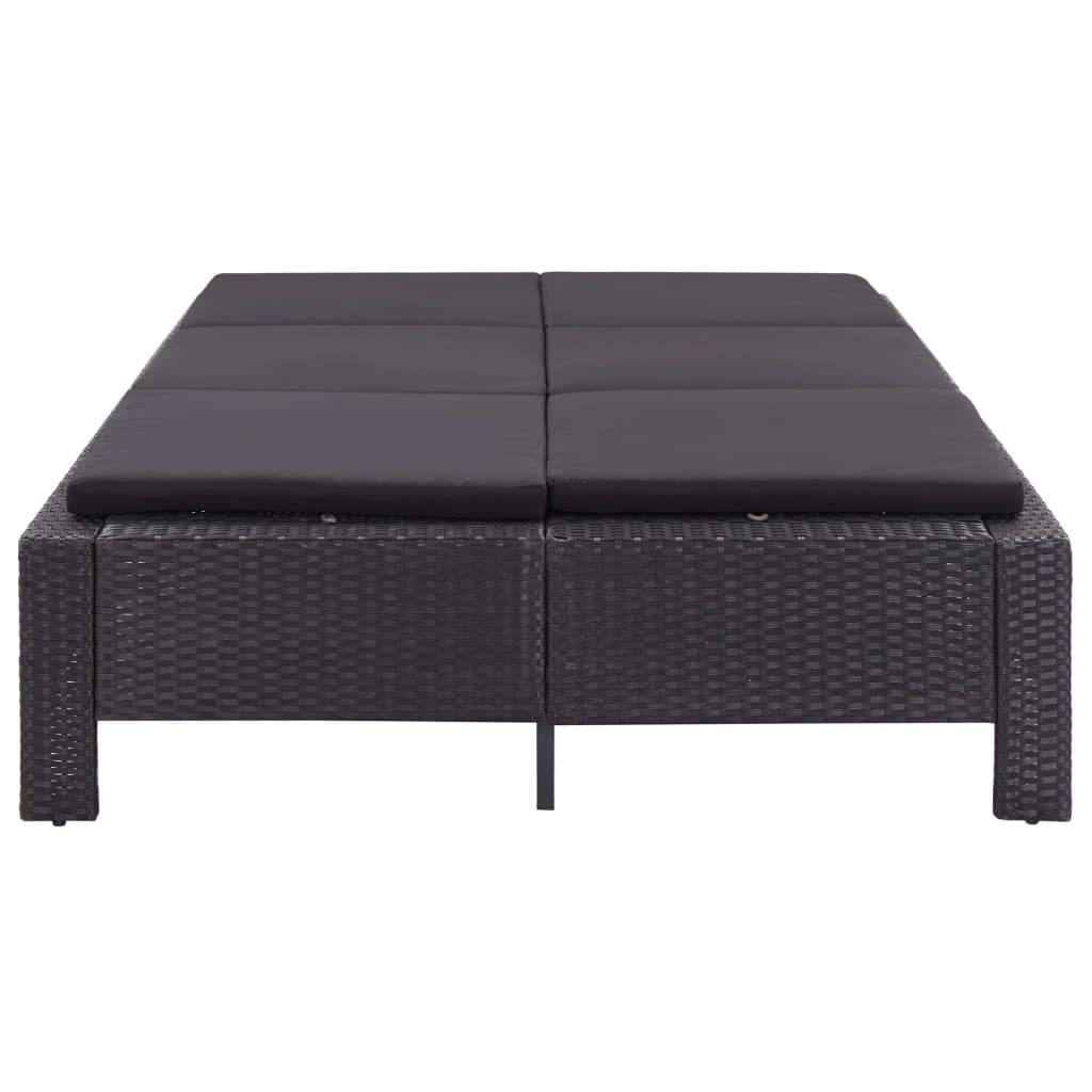 Lettino Prendisole a 2 Posti, regolabile con schienale reclinabile, 220x130x35 cm, polyrattan nero con telaio in acciaio verniciato, cuscini imbottiti removibili, per esterno piscina balcone patio gia