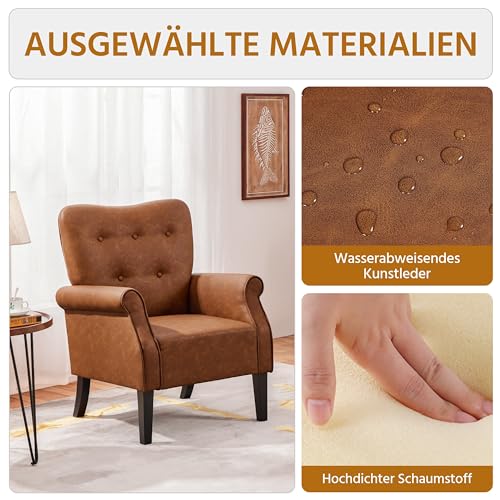 Yaheetech Ohrensessel modern Holzbeine Sessel Polstersessel Fernsehsessel mit Armlehnen Einzelsofa Sitzkomfort Retro-braun