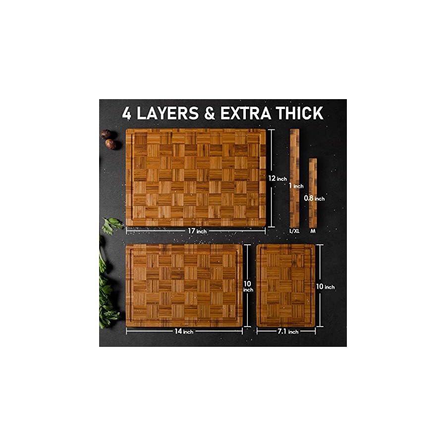 Extra Large Bamboo Cutting Boards, (Set of 3) Chopping Boards with Juice Groove Bamboo Wood Cutting Board Set Butcher Block for Kitchen, End Grain Serving Tray by Kikcoin
