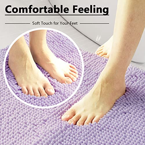 Image of Bathroom Rugs Chenille 3-Piece Extra Soft and Absorbent Shag Bathroom Rugs, Machine Wash Mat, Strong PVC Non-Slip Underside, Plush Carpet Mats, Lavender